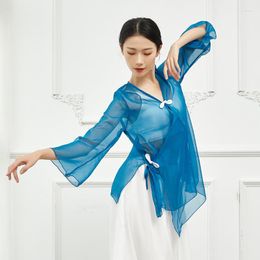 Stage Wear Adult Sexy Belly Dance Transparent Sheer Summer Cardigan Top Shirt Ballet Costume For Women Clothes Dancer Clothing