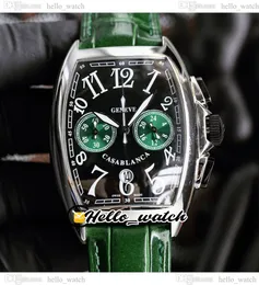 40mm 8880 Casablanca Miyota Quartz Chronograph Mens Watch Steel Case Black Green Dial Big Number Markers Green Leather Strap Stopwatch Watches HelloWatch