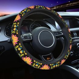 Steering Wheel Covers Mexican Otomi Embroidery Pattern 14.5-15 Inch Women Mexico Flower Protector For Sedan Car