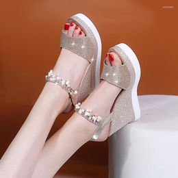 Sandals Slope Heel Women's 2022 Summer High-heeled Muffin Thick Bottom Tassel Button Fashion Versatile