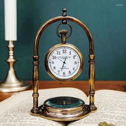 Table Clocks Brass Clock European Retro Luxury Study With Compass Court Style Home Hecoration Classical Desktop Ornaments