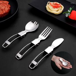 Dinnerware Sets Portable Stainless Steel Picnic Set Camping Foldable Tableware Hiking Knife Fork Spoon Home Kitchen Utensils