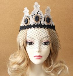 Halloween Hair Jewelry Evil Queen Mask Black Netted Lace Crown Half-face Masks Ladies Headbands with Veil