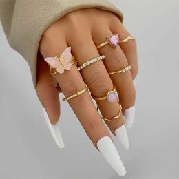 Sweet ins Style Jewelry Pink Butterfly Ring Set love diamond ring eight piece set