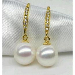 Dangle Earrings Charming Pair 9-10mm South Sea Round White Pearl Earring 925s
