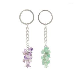 Keychains 10pcs Natural Crushed Stone Crystal Grape Bunch Chakra Quartz Keychain Pendant Keyrings Key Ring Bag Acc Jewelry