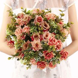 Decorative Flowers 1Bunch Italian Curling Rose Artificial Silk Bouquet Bride Holding Fake Flower For Wedding Home Office Decor Supply