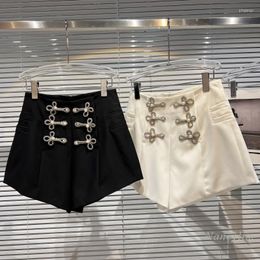 Women's Shorts 2022 Summer For Womens Classic Style Vintage Bow Double Row Buckle Elegant Lady Suit Short White Black