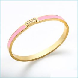Bangle Bangle High Quality Luxury Cnc Stone White/Pink Colour Enamel Bracelet For Men Women Wedding Party Jewellery Gift Drop Delivery Dhyxk