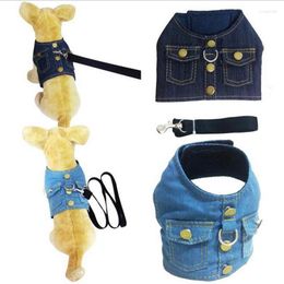 Dog Collars Fashion Denim Vest Harness Breathing Pet Leads Cat Straps Puppy Leash Chest Collar Outfits Products For Small Supply