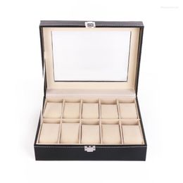 Watch Boxes 10 Grids Box PU Leather Watches Display Case Jewellery Organiser With Lock Drop