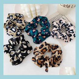 Hair Accessories Fashion Women Leopard Hair Bands Elastics Cute Animal Pattern Scrunchies Girls Tie Accessories Ponytail Holder Drop Dhybk