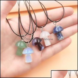 Pendant Necklaces Pendant Necklaces Pendants Jewellery Natural Stone Carving 2Cm Mushroom Shape Charms Reiki Healing Chakra Dhuvh Drop Otvhh