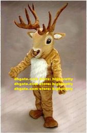 Fancy Brown Reindeer Mascot Costume Caribou Moose Alces Elk Red Deer Wapiti With White Hairy Belly Big Horns No.1621 Free Ship