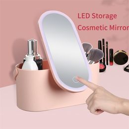 Cajas de almacenamiento Bins Makeup con LED Light Mirror Portable Travel Cosmetics Touch Organizador 221104