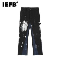 Men's Jeans IEFB Spilling Ink Colorblock Splicing Men's Black Jeans High Street Hip-hop Boot Cut Denim Pants 2022 Autumn Design Trousers T221102