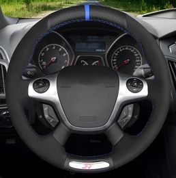 Tapa del volante del automóvil cubierta de gamuza de cuero genuino suave y estancado para Ford Focus 3 ST 2012 2014 201457399994