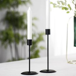 Candle Holders 2 Pieces Holder Fashion Solid Color Metal Candlestick Desktop Decor For Home Office Black/Golden