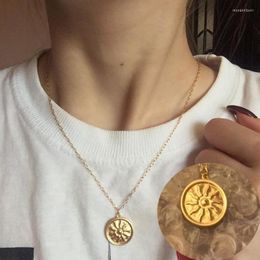 Choker Gold Sun Pendant Necklace Women Vintage Bohemian Big Round Coin Charm Necklaces Fashion Jewellery Chunky