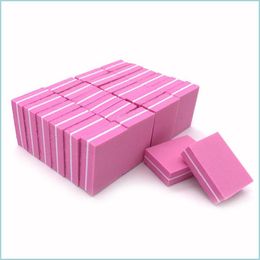 Nail Buffers Jearlyu 20Pcs/Lot Nail File 100/180 Doublesided Mini Files Block Pink Sponge Art Sanding Buffer Manicure Tools Drop Del Dhetx
