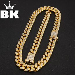 Pendant Necklaces 2cm HipHop Gold Colour Iced Out Crystal Miami Cuban Chain silver Colour Necklace Bracelet Set SELLING THE HIPHOP KING 221103