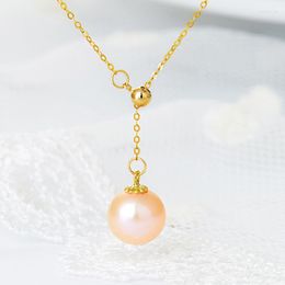 Pendants SA SILVERAGE 18K Gold Freshwater Orange Purple Pearl Adjustable Buckle "Y" Word Chain Pendant Necklace Women Yellow