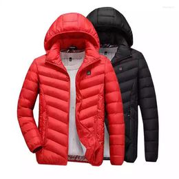 Men's Down Winter Couple Parkas Solid Colour Warm Hooded Parka Jacket USB Charging Smart Heating Men Outdoor Cotton Pad Clothe