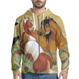 Men's Hoodies Nopersonality Fashion Casual Men Thick Coat Comfortable Outdoor Print Horse Pattern Hooded Zipper Sweaters Winter Warm Sweater