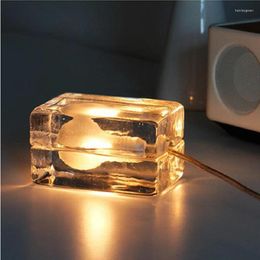 Table Lamps LukLoy Modern Minimalist Solid Glass Ice Lamp Nordic Creative Decoration Bedroom LED Clear Bedside Light Living Room