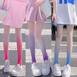 Socks Hosiery OXYGEN Sexy Gradient Colour Stockings Female Hot Girl 2022 Summer Selling Products Ink Pink Blue Purple Women Pantyhose 15D Y2211