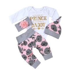 Clothing Sets 0-18M PRINCE DADDY 4Pcs set born Baby Girls Tops Romper Long Pants Outfits Clothes 221103