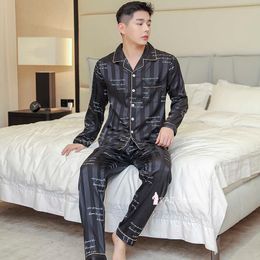 Men's Sleepwear Men Sleepwear Big Size 4XL Pyjamas Luxury Satin Long Sleeve Black Trousers for Autumn Button Down Pyjama Set Silk Pyjama Pant T221103