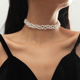 Choker Fashion Female Beaded White Simulated Pearl Handmade For Women Girls Trendy Geometric Necklace Party Jewellery