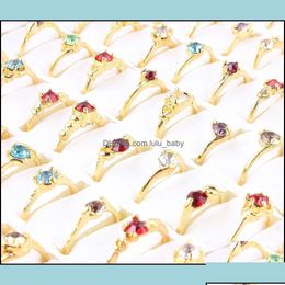 Band Rings Band Rings Jewellery Wholesale Lots 50Pcs Crystal Rhinestone Gold Colour Women Ring Engagement Wedding Party Gift Fashion D Otisj