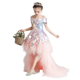 Colorful Flower Girl Dresses For Wedding Tulle Appliqued Princess Girls Pageant Dress Tiered Skirt Custom Made Sequined Kids Birthday Gowns 403