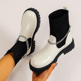 Boots Women Winter Mid Calf Sexy Fashion Slip-on Socks Shoes Woman Booties Platform Short Casual Botas Female