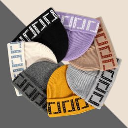 Outdoor Knitted Hat Men's Keep Warm Beanie Hats Women's Letter Jacquard Wool Sleeve Cap Autumn and Winter Korean Style