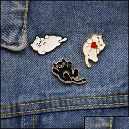 Pins Brooches Pins Brooches Jewellery Animal Lazy Black White Cat Brooch Cartoon Cute Funny Creative Enamel Pin Fashion Accessories F Ot2R0