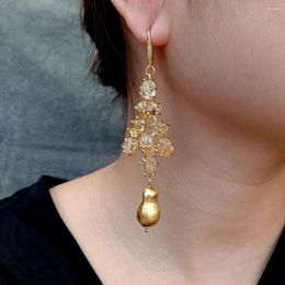 Dangle Earrings YYGEM Natural Citrine Gold Plated Hook Stone Gemstone Beads For Women