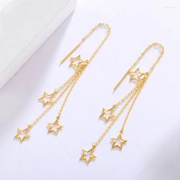 Dangle Earrings 18K Gold Star Tassel Line Women Fashion Jewellery Au750 Rose Hollow Out Stars Pendant Birthday Gift