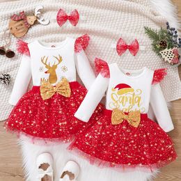 Clothing Sets Christmas Costume Toddler Baby Girl Clothes Suit Long Sleeve Cotton Romper Gauze Skirt Hair Band Infant Girls Set