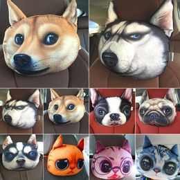 2018 Car Head Neck Rest Headrest Pillow Seat Back Lovely Dog Cat Animal Huskies Gift Present 3D Car Styling