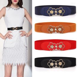 Belts Women Belt Elastic Waistbands Stretch Cinch Waistband For Dress Ornament Lady Cummerband Wide Black Brown Flower Buckle