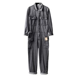 Men's Jeans Men's Long Sleeve Multi Pockets Cargo Denim Jumpsuits Casual working Coveralls Overalls Jeans Set Gray Blue T221102