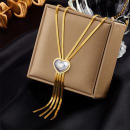 Pendant Necklaces 316L Stainless Steel Gold Colour 2-Layer Pearl Tassel Necklace For Women Fashion Girls Clavicle Chain Party Jewellery Gift
