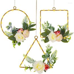 Decorative Flowers Set Of 3 Floral Hoop Wreath Artificial Peony Flower Eucalyptus With Lights For Wending Party/Living Room/Bathroom