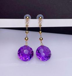 Stud Earrings Shilovem 18k Yellow Gold Piezoelectric Amethyst Fine Jewellery Women Trendy Party Classic 12 12mm Myme12126895z