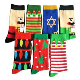 Men's Socks Mens Cartoon Combed Cotton Color Funny Crew Santa Claus Christmas Gift Skateboard Hip-hop Sock