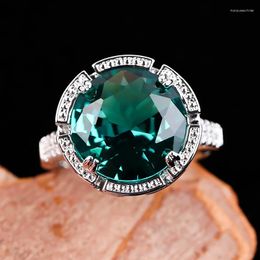 Wedding Rings Luxury Bright Round Ring Green Stone Charm Silver Colour Torch S For Women Girl Vintage Jewellery Anillos F5Q145