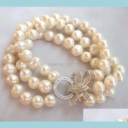 Bangle Bangle 3Rows Freshwater Pearl White Round 89Mm Nature Bracelet 8Inch Butterfly Wholesale Bead Gift Fppjbangle Drop Delivery J Dhpxk